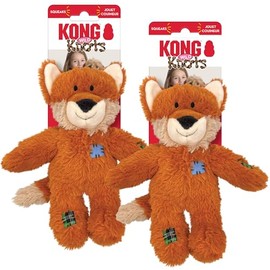 KONG Wild Knots Fox Dog Toys (2 Pack) – Soft & Durable Plush with Knotted Rope Skeleton – Squeaky & Crinkly for Interactive Play – Minimal Stuffing for Less Mess (Small/Medium)