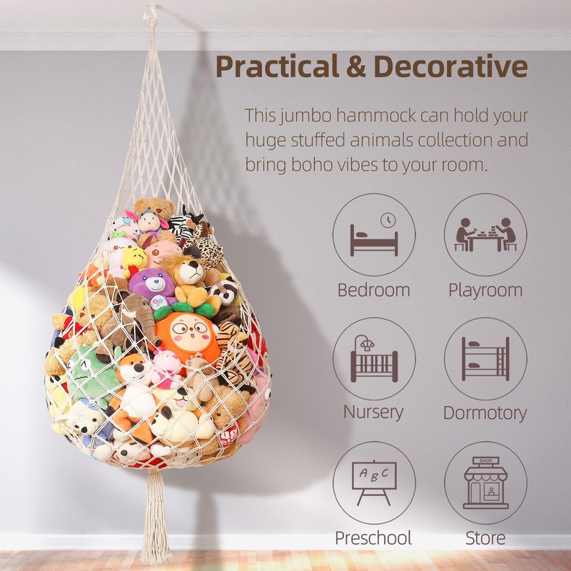 Stuffed Animal Storage Hammock for Ceiling, Stuffed Animal Holder Net