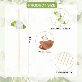 JarThenaAMCS 120Pcs White Rose Flower Cocktail Picks Floral Handmade Bamboo Toothpicks Fancy Garnish Sticks for Appetizers Bridal Shower Wedding Valentine's Day Birthday