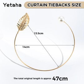 Yetaha 1Pair Curtain Tiebacks, Metal TieBacks with Leaves and Pearl Curtain Holdbacks Adjustable Curtain Straps Curtain Clips for Home Bedroom Window Decoration, Golden