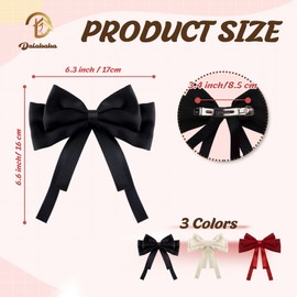 Dalababa 2 Pcs Bow Hair Clips, Solid Color French Barrette with Soft Silky Satin Bow Ribbon, Hair Accessories for Women Girls Party Festival Birthday Wedding(Black, Beige)