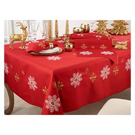 Occasion Gallery Red Winter Christmas Holiday Snowflake Tablecloth, 70" X 140" Rectangular (1 Piece.)