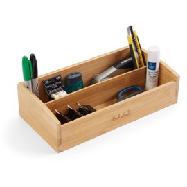 Desk Organizer 2 Tier Bamboo Desk Storage for Office Supplies, Toiletries, Crafts, Great for Desk, Vanity, Tabletop in Home or Office Bonus: Pen Holder by: BOOKAHOLIC