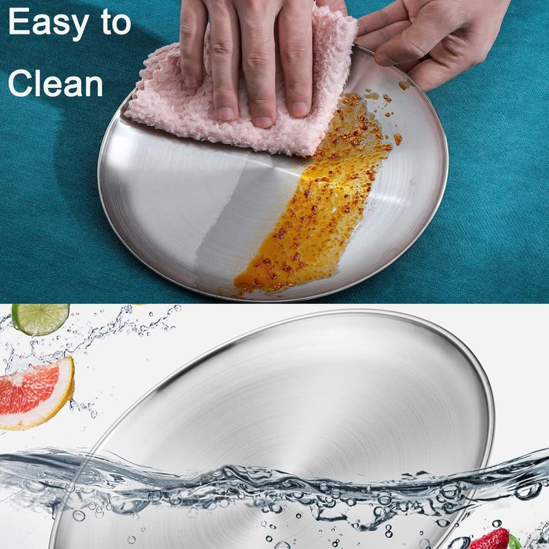 ORFCP 4 Stainless Steel Round Tableware, Stainless Steel Plate Camping,