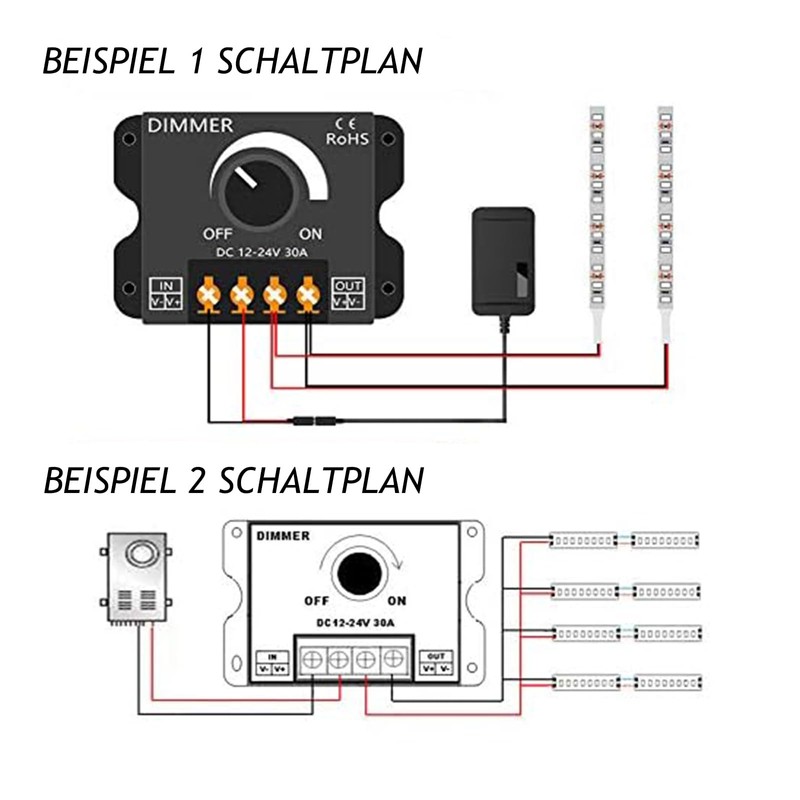 Leloco LED Light Strip Dimmer DC12V/24V PWM (Continuous Dimming), Brightness