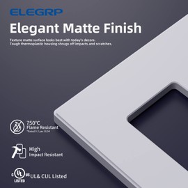 ELEGRP 2-Gang Screwless Decorative Wall Plates, Mid-Size 4.88" height x 4.94" length Unbreakable Thermoplastic Faceplate Cover for Decorator Receptacle Outlet & Switch, UL Listed (5 Pack, Matte White)