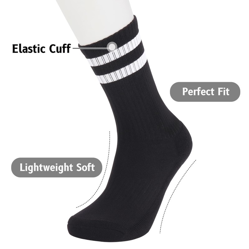 Ultrafun 5 Pairs Striped Crew Socks Cotton Cushioned Athletic Sports