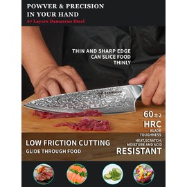 SANMUZUO Chef Knife - 8 inch - Xuan Series - VG10 Damascus Steel Kitchen Knife - Resin Handle (Sunset Red)