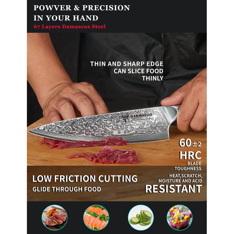 SANMUZUO Chef Knife - 8 inch - Xuan Series -