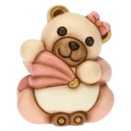 THUN - Teddy with Baby Cot for Her - Party Favours, Guest Gifts, Christening - Hand-Painted Ceramic - 6 x 5 x 6.7 cm H