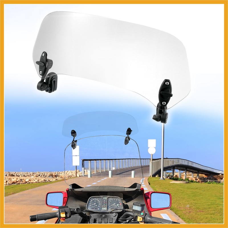 Partuto 37cm Motorcycle Windshield Motorcycle Wind Deflector Clear Lens Adjustable