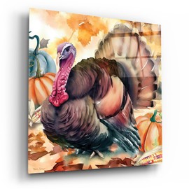 Epic Art 'Elegant Thanksgiving Turkey 1' by Nicole DeCamp Acrylic Glass Wall Art, 12" x 12"