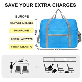 for Easyjet Airlines Cabin Bag 45x36x20 Underseat Travel Duffel Bag Foldable Carry On Luggage Holdall Overnight Weekend Bag for Women and Men (30L, Blue)