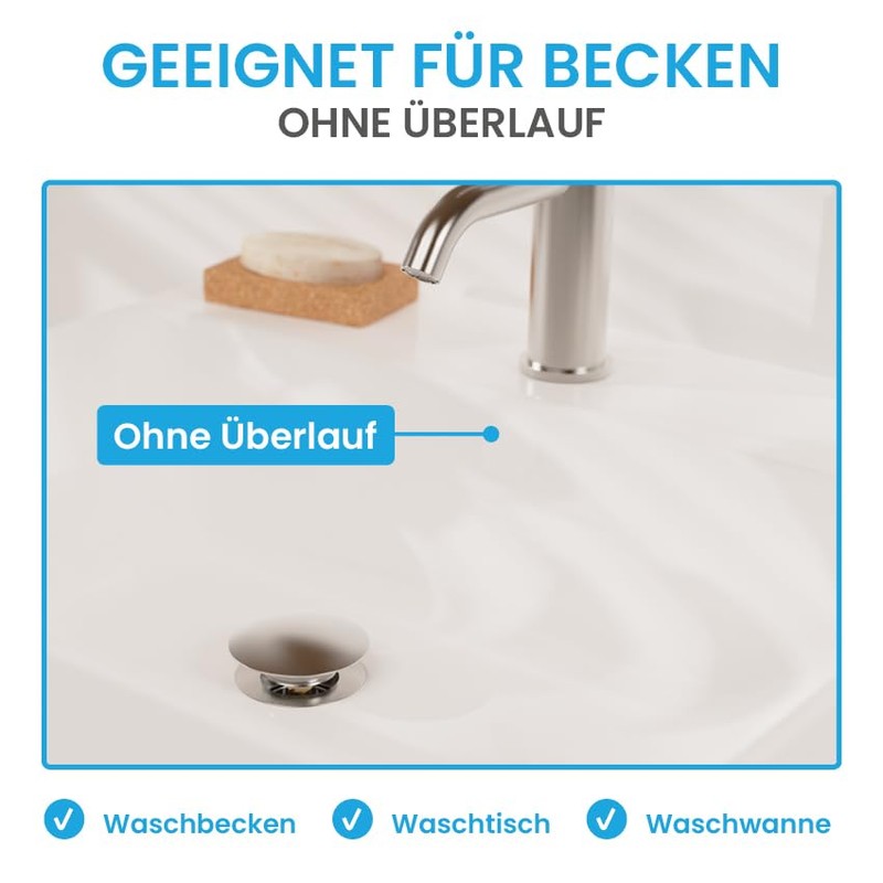 Bächlein Universal Drain Fitting without Overflow (Brushed Stainless Steel) -