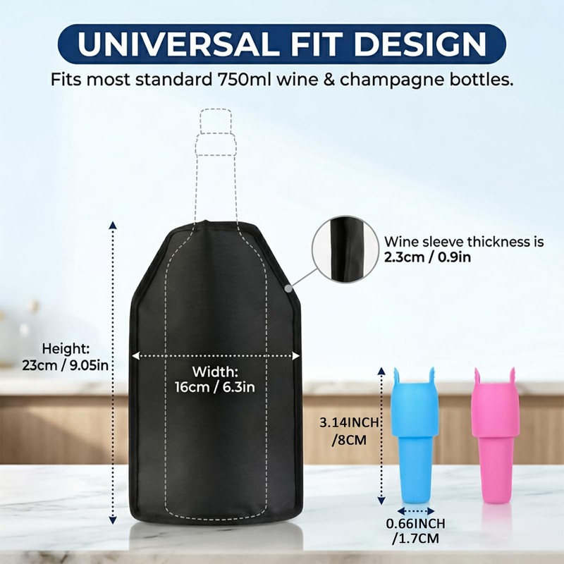 Reusable Gel Wine Cooler Sleeve, Fits 750ml Bottles for Red
