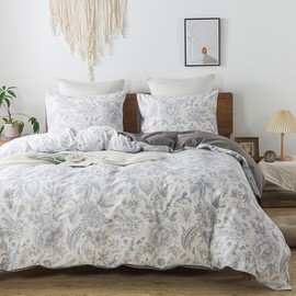 HoneiLife King Duvet Cover Set - 100% Cotton Comforter Cover Floral Duvet Cover Sets,Soft & Breathable Duvet Cover with Zipper Closure and Corner Ties,3pcs Wildflower Comforter Cover Sets-Herbs