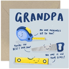 Old English Co. No One Measures Up To You Card for Grandpa - Special Birthday Card for Grandfather - Fun Birthday Greeting Card for Him Men - Fun DIY Tools Pun Card | Blank Inside with Envelope