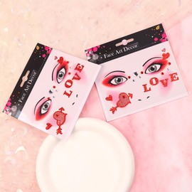 Valentine Face Gems Face Jewels Stickers Red Love Heart Lip Self Adhesive Eye Body Face Nail Hair Crystal Rhinestones for Makeup Festival Glitter Face Art Decor 2Sheets (style2)