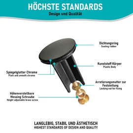 arteneur Sink Plug 40 mm, Black, Stainless Steel Eccentric Plug with Extra Heavy Brass Screw for Stable Hold, Universal Drain Plug for Sink