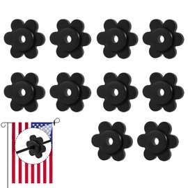 10pcs Flower Shaped Garden Flag Stoppers, Rubber Stops Small Yard Flag Pole Rings Windproof Holder Anti Wind Hardware Accessories Parts for Indoor & Outdoor Use (Black)