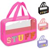 Bolsa de maquillaje transparente con letras de chenilla, bolsa de