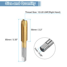 sourcing map Spiral Point Plug Threading Tap 1/2-20 UNF Thread, Ground Threads H2, High Speed Steel 6542, Titanium Coated, Screw Taps Tapping Bit for Thread Repair