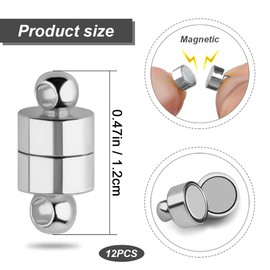 Magnetic Necklace Clasps, 12PCS Connector Magnetic Bracelets Clasp, 1.2CM Magnetic Clasps, Magnetic Jewellery Clasps, Closures Magnetic Jewelry for Jewelry Bracelet Necklace Making (Silver)