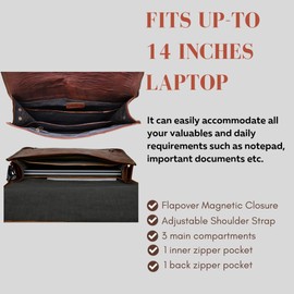 Madosh Leather Messenger Bag for Men Brown Handmade Shoulder Bag Travel Work Business Crossbody Bag
