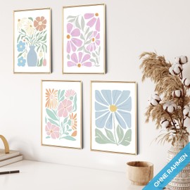 Aura Poster Set Pictures Body Mind Soul Heart Aesthetic Style Preppy Room Decor Y2K Aesthetics Yoga Law of Attraction Manifestation (Abstract Flowers, Poster Set 4 x A4 (21 x 30 cm) | Without Frame)