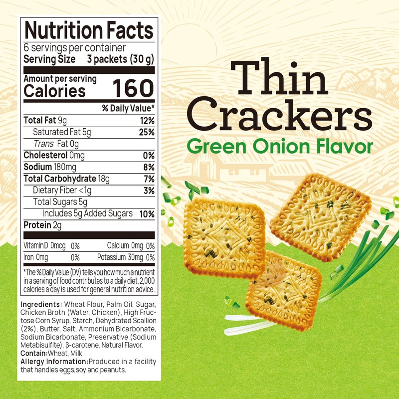 Vloong Green Onion Flavor Thin Crackers, Individual Packs with Versatile