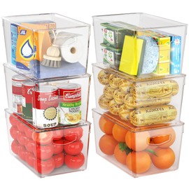 6 Pack Clear Storage Bins with Lids Stackable, Large Plastic Storage Bins with Handle for Pantry Organization and Storage, Perfect Containers for Fridge Organizer, Freezer, Kitchen, Cabinets, Bathroom