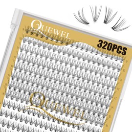 QUEWEL Lash Clusters 320Pcs Cluster Lashes 10D+20D C Curl Lash Clusters Mix9-16mm Individual Eyelashes Clusters Wispy DIY Eyelash Extension Thin Band Soft to Use at Home (10D+20D C Mix9-16)