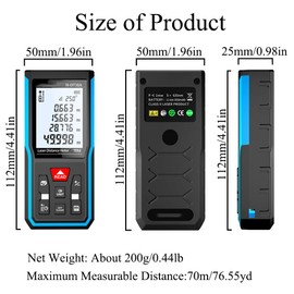 Laser Rangefinder, 70M Multifunctional Digital Distance Meter LCD Backlight for Measuring Distance, Area and Volume