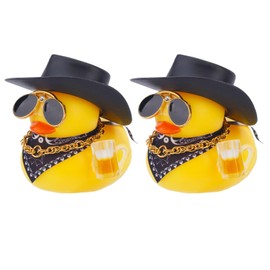 2pcs Rubber Duck Car Ornaments, Cool Cowboy Ducks with Hat Sunglasses Scarf Yellow Rubber Ducky Car Dashboard Decorations Funny Accessories for Cars Decors, Cute Office Gifts