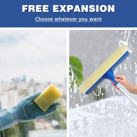 Professional 2-in-1 Window Squeegee with Telescopic Stainless Steel Handle (13.3"-18.9") | Sponge & Scraper for Glass, Shower, Car & High Surfaces