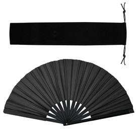 HINGTAI Hand Fan Clack Fan Bamboo Ribs for Line Dance Foldable Chinese Style Craft Rave Fold Charming Retro Style Large Black Women Party Performance
