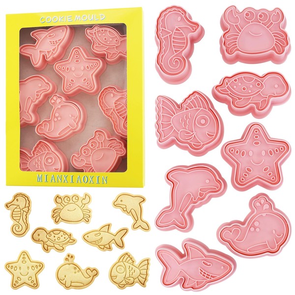 Ocean Creature Cookie Cutters with Cookie Stamps 8 Pcs Sea