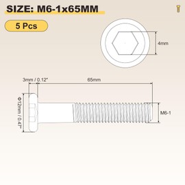 METALLIXITY Flat Head Hex Socket Cap Screws Bolts(M6-1x65) 5Pcs, Steel Hex Socket Furniture Bolts Screws - for Furniture Woodworking Project, Yellow