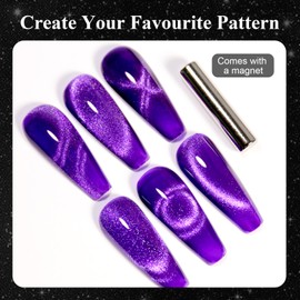 Ozzeal Cat Eye Gel Nail Polish,0.5 Fl Oz Dark Purple Magnetic Gel Nail Polish Spring Summer UV LED Holographic Glitter Gel Nail Polish Diamond Shimmer Sparkle Gel Polish Nail Art DIY Manicure