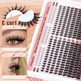 Focipeysa Manga Lash Clusters Wispy Eyelash Extensions 330Pcs Anime Lashes Extension Natural Eyelash Clusters 8-16mm Individual Eyelash Extension Bottom Lashes