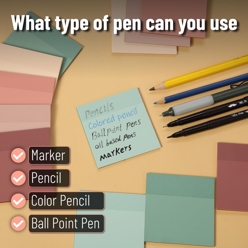 Mr. Pen- Transparent Sticky Notes, 3”x3”, Boho Colors, 12 Pads,