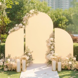 Partslety Arch Backdrop Stand Cover Set of 3, Wedding Arch Cover, Double Sided Round Top and Half Moon Top Stretchy Backdrop Cover for Birthday Parties Baby Shower Banquet 5ft 7.2ft 5ft Champagne