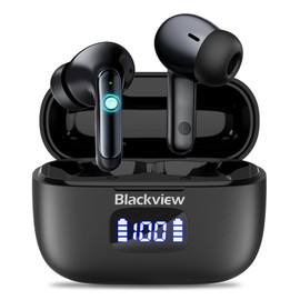 Blackview AirBuds 8 True Auriculares inalámbricos con cancelación activa de ruido, tiempo de reproducción 30H, Bluetooth 5.3, IPX7 resistente al agua y control táctil inteligente, negro