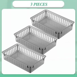 Boao 3 Pcs Plastic Baskets for Organizing Plastic Storage Basket 10.24 x 6.5 x 2.36 Inch Rectangular Storage Trays Plastic Organizer Bins for Desktop Organization Snack Cosmetics Storage(Grey)