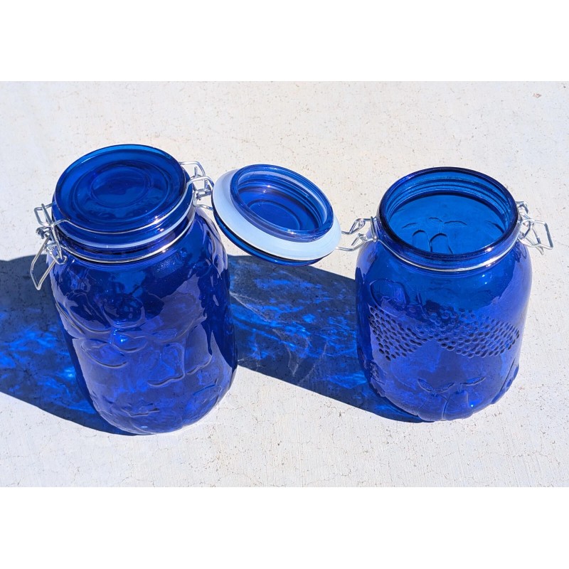 Circleware Blue Orchard cobalt blue colored glass Jars, 2 piece: