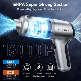 COLORCORAL Portable Car Vacuum, Cordless Handheld Vacuum Cleaner with 2Pack Cleaning Gel, Air Duster Computer Vacuum Cordless Rechargeable for Car Interior, Keyboard Cleaner, Home Cleaning