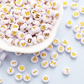 MiuCo Gold Letter Beads for Threading, 1600 Pieces Letter Beads for Bracelets and Elastic Band, Beads Letters for Bracelet Craft Set, MiuCo Letter Beads Set with Box