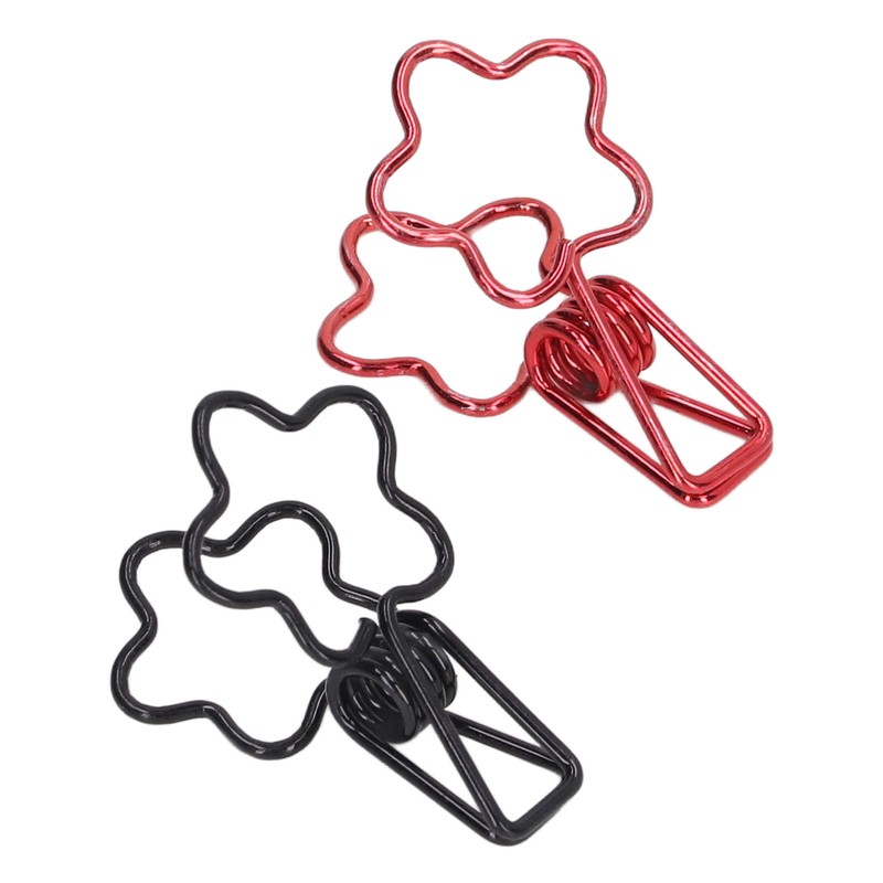 100pcs Binder Clips Black Red Cute Cartoon Flower Shape Metal