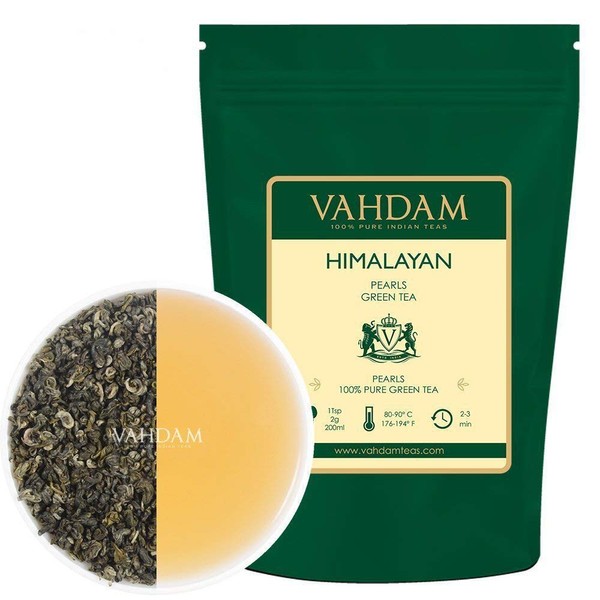VAHDAM, Himalayan Pearls Green Tea Leaves | 3.53 Oz (50 Cups) | Pure Green Tea Loose Leaf | RICH ANTI-OXIDANTS | Natural Detox Tea | Brew as Hot Tea or Iced Tea