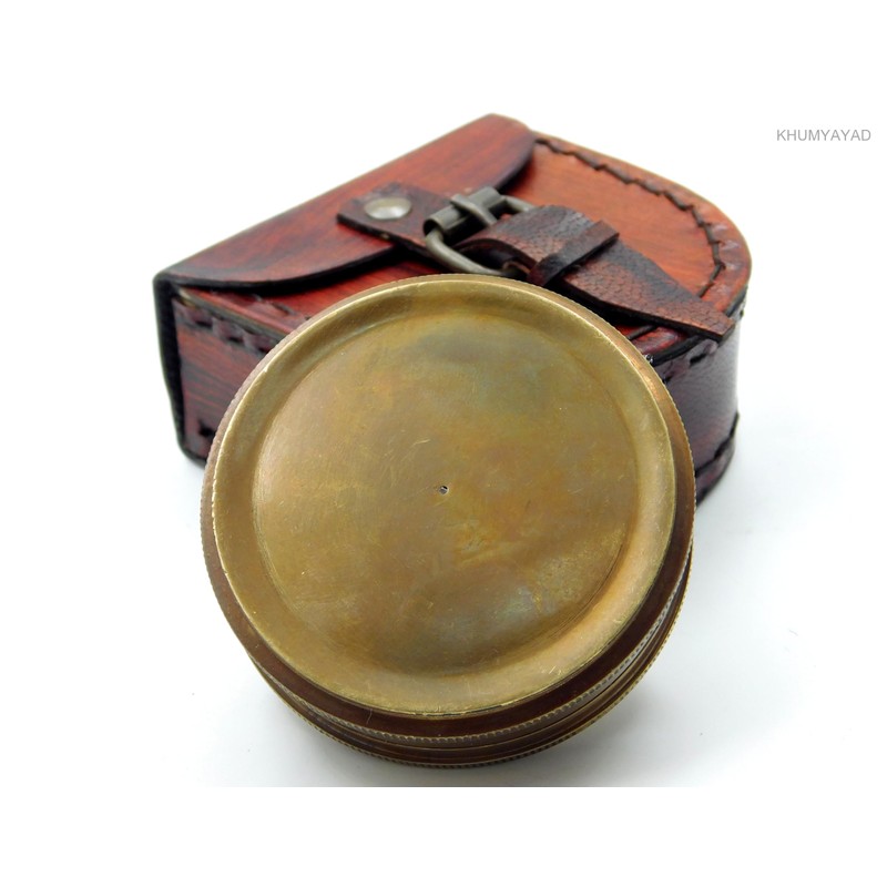 KHUMYAYAD Antique Brass Pocket Compass Handcrafted Full Functional with Leather